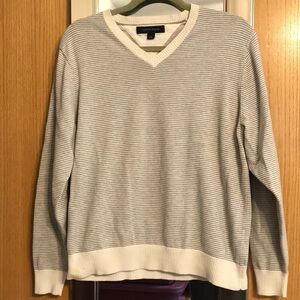 Tommy Hilfiger size Small striped sweater cream and grey V neck